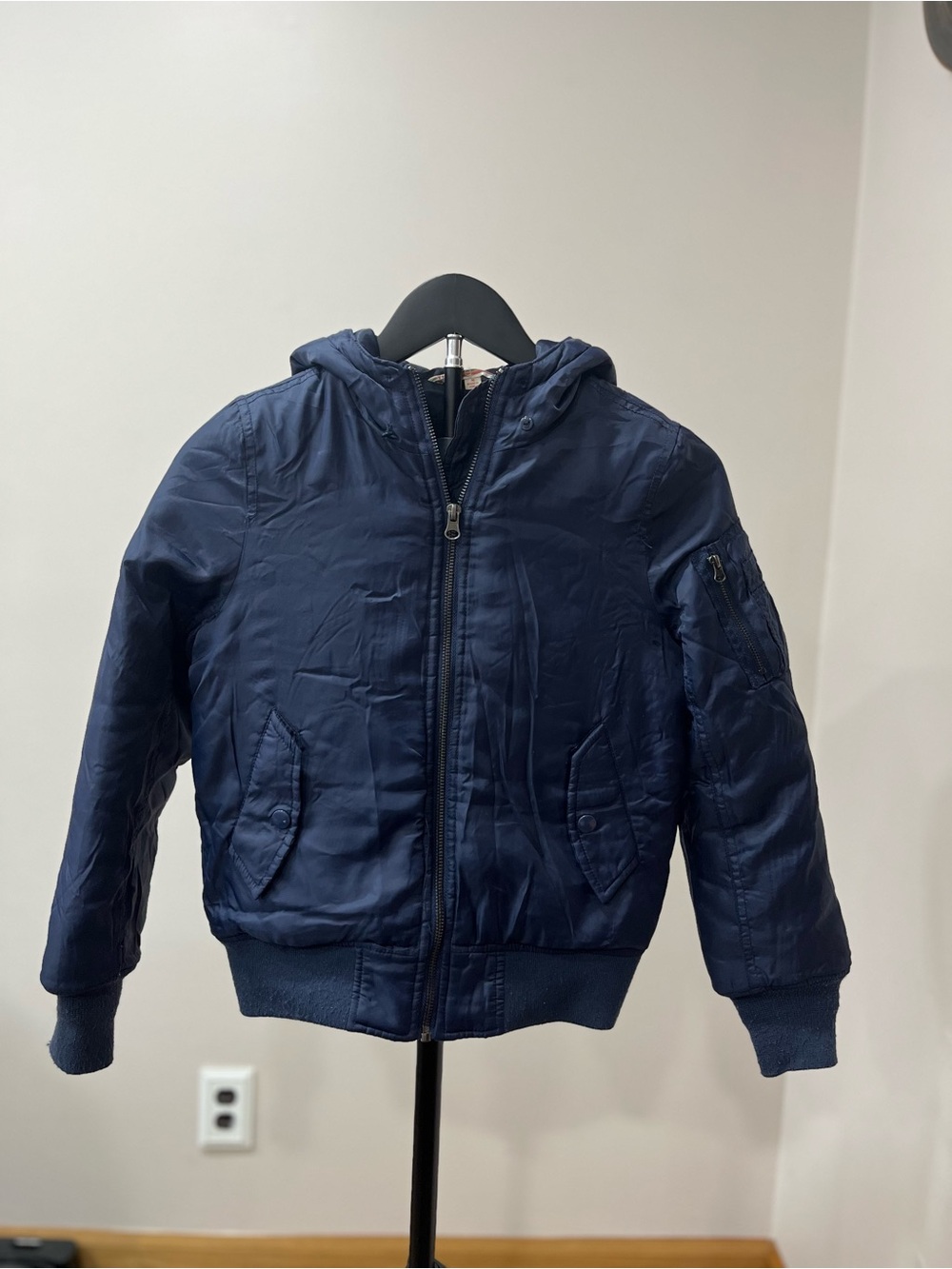 Vintage Havana Navy Hooded Puffer Jacket for Kids